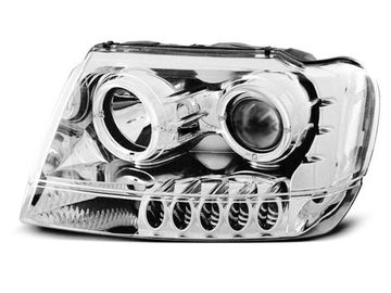 Передние фары Jeep Grand Cherokee WJ angel eyes chrome