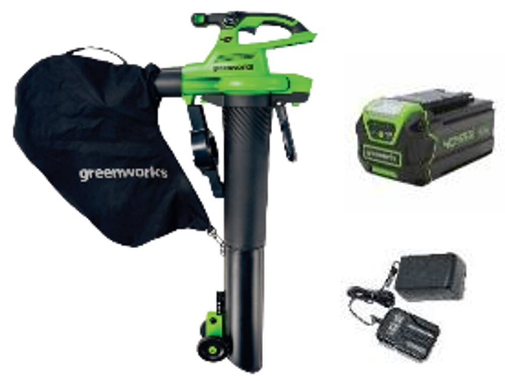 Воздуходув-Садовый Пылесос аккумуляторный Greenworks Арт. 2406907UG, 40V, бесщеточный, c 1хАКБ 5Ач и ЗУ