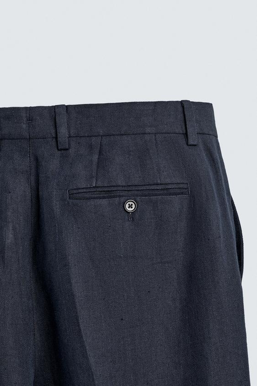 ZARA КОСТЮМНЫЕ БРЮКИ ИЗ 100% ЛЬНА В ЕЛОЧКУ, ИНДИГО