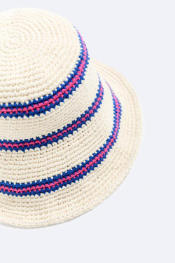 ZARA ШЛЯПА ИЗ КРУЖЕВА КРОШЕ В ПОЛОСКУ, ЭКРЮ