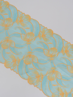 Вышивка на сетке яркий тиффани с насыщенным желтым эластичная ширина 22 см