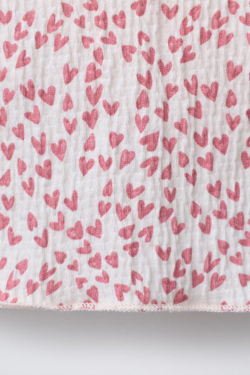 ZARA ФУТБОЛКА С ТЕКСТУРНЫМИ ВОЛАНАМИ И СЕРДЕЧКАМИ, ЭКРЮ/РОЗОВЫЙ