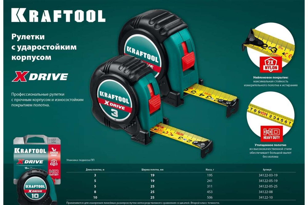 KRAFTOOL  X-Drive 5м х 19мм, Рулетка (34122-05-19)