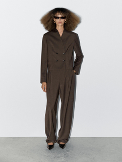 Massimo Dutti Брюки с широкими штанинами и вытачками из 100% шерсти - STUDIO, коричневый