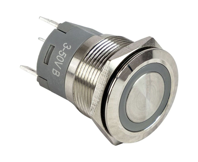 Кнопка с фиксацией, подсветка белая, 12 В, д.19 мм, Marine Rocket