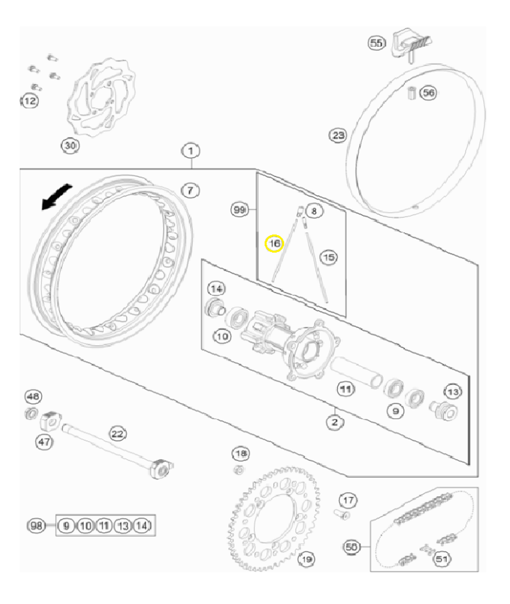 Спица заднего колеса 12 3X133 C.161 C.4 Zinc KTM SX-65, HQV TC-65, GASGAS MC-65
