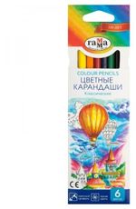 Карандаши цветные ГАММА "Классические", 6 цветов, заточенные, шестигранные, картонная упаковка, 05091801, 050918_01