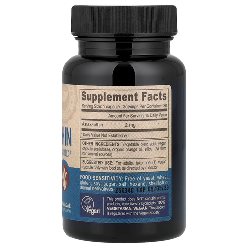 Deva, веганский астаксантин, суперкаротиноид, 12 мг, 30 веганских капсул