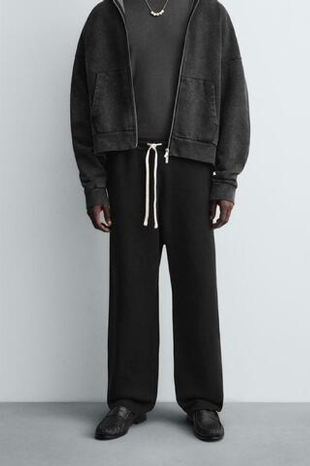 ZARA БРЮКИ ИЗ ТРИКОТАЖА С РЕЛЬЕФНОЙ СТРУКТУРОЙ, ЧЕРНЫЙ