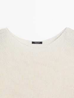 Massimo Dutti Свитер из смесового хлопка с ажурным узором, натуральный/кремовый