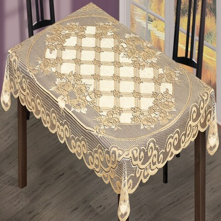 Скатерть жаккардовая прямоугольная, цвет кремово-золотистый, Польша.