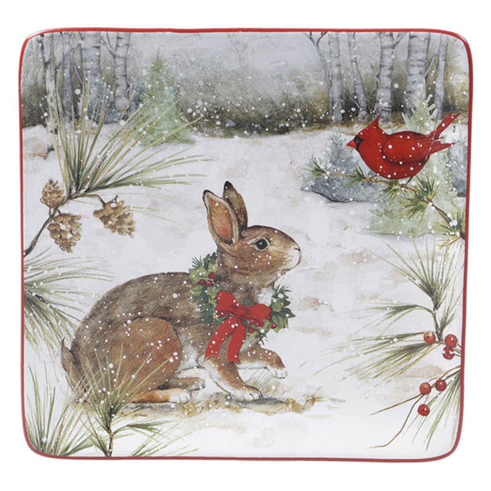 Тарелка закусочная квадратная 21.5см Certified Int. Зимний лес Заяц
