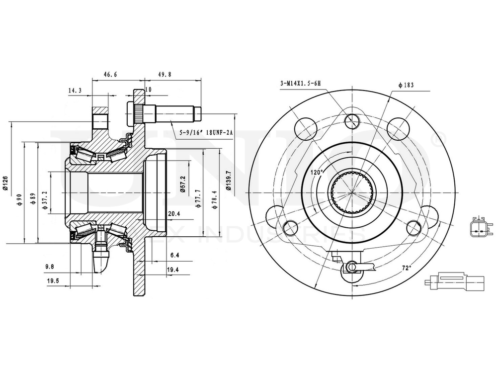 Ступица передняя (с ABS) UNIO HUB-20282