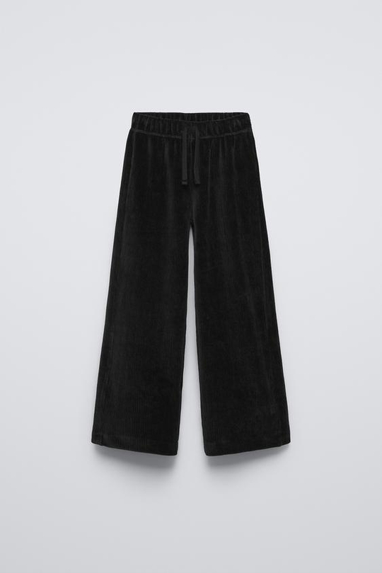 ZARA БРЮКИ ИЗ ВЕЛЬВЕТА С ШИРОКИМИ ШТАНИНАМИ, ЧЕРНЫЙ