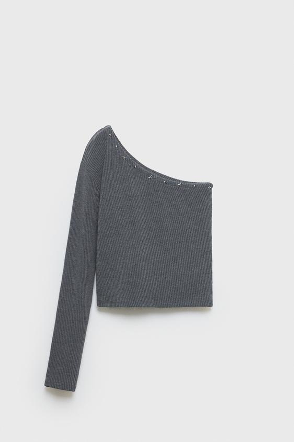 ZARA АСИММЕТРИЧНЫЙ ТОП С ЗАКЛЕПКАМИ, АНТРАЦИТОВО-СЕРЫЙ