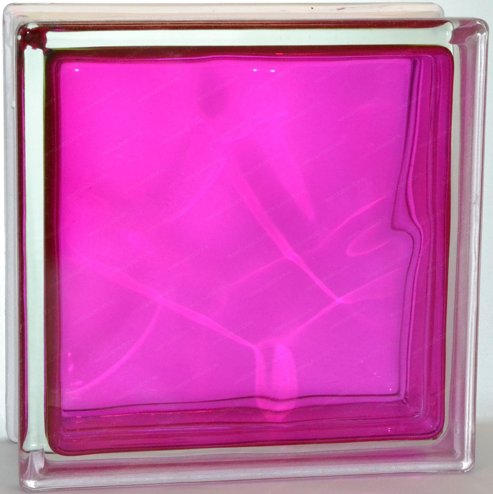 Стеклоблок полуматовый малиновый волна (матовый с одной стороны) Vitrablok 19x19x8 окрашенный изнутри