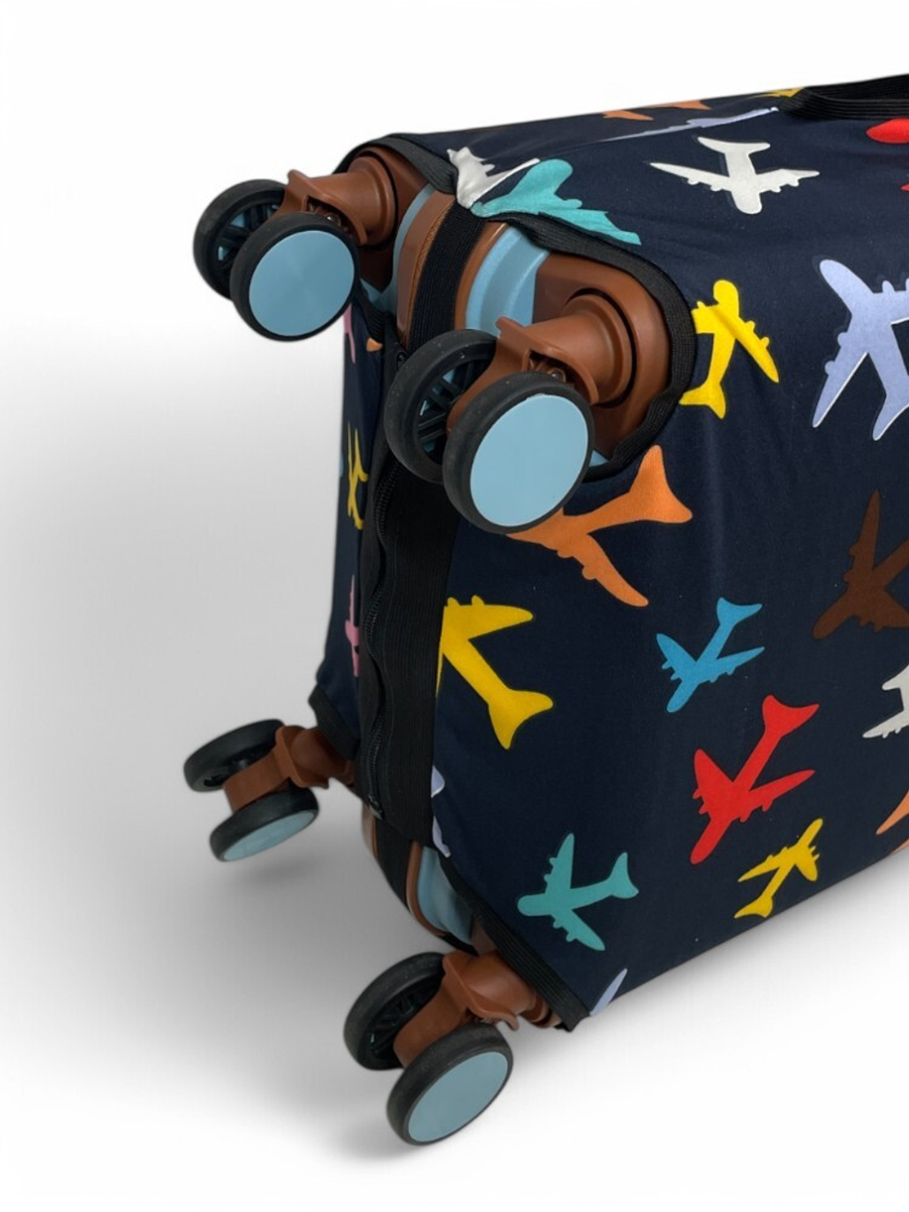 Чехол на чемодан 20", цвет чёрный/разноцветный, Самолетики