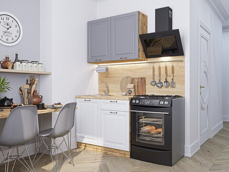Прямая модульная кухня Ницца-05 Графит/Белый - Дуб Вотан 2140*1000*600
