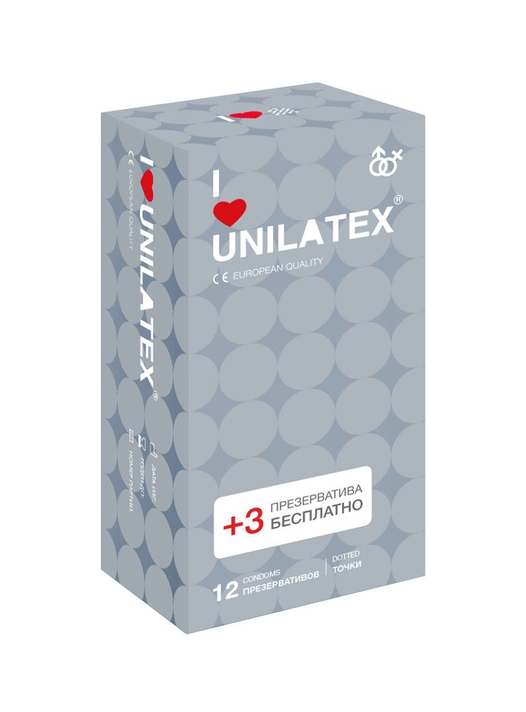 Презервативы Unilatex Dotted 12+3 шт в подарок 3020Un Презервативы Unilatex Dotted 12+3 шт в подарок 3020Un