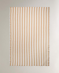 Zara Home - Льняное одеяло с полосками на подоле, горчичный, 140x190 см