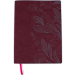 НОВИНКА! Бизнес-тетрадь А4 в клетку LEAVES, 128 листов, гибкая обложка из бархатистой экокожи нубук  (цвет винный) с тиснением рисунка красной матовой фольгой