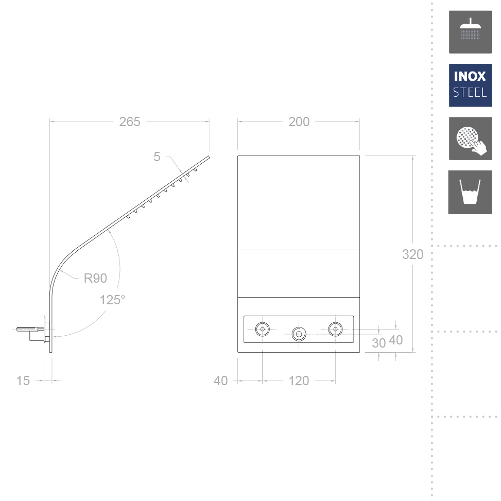 Излив душевой настенный тропический HYDROTHERAPY RIKS