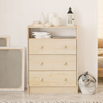 Комод деревянный Раст с 3 ящиками и полкой для хранения вещей, с органайзерами, из массива сосны в натуральной отделке