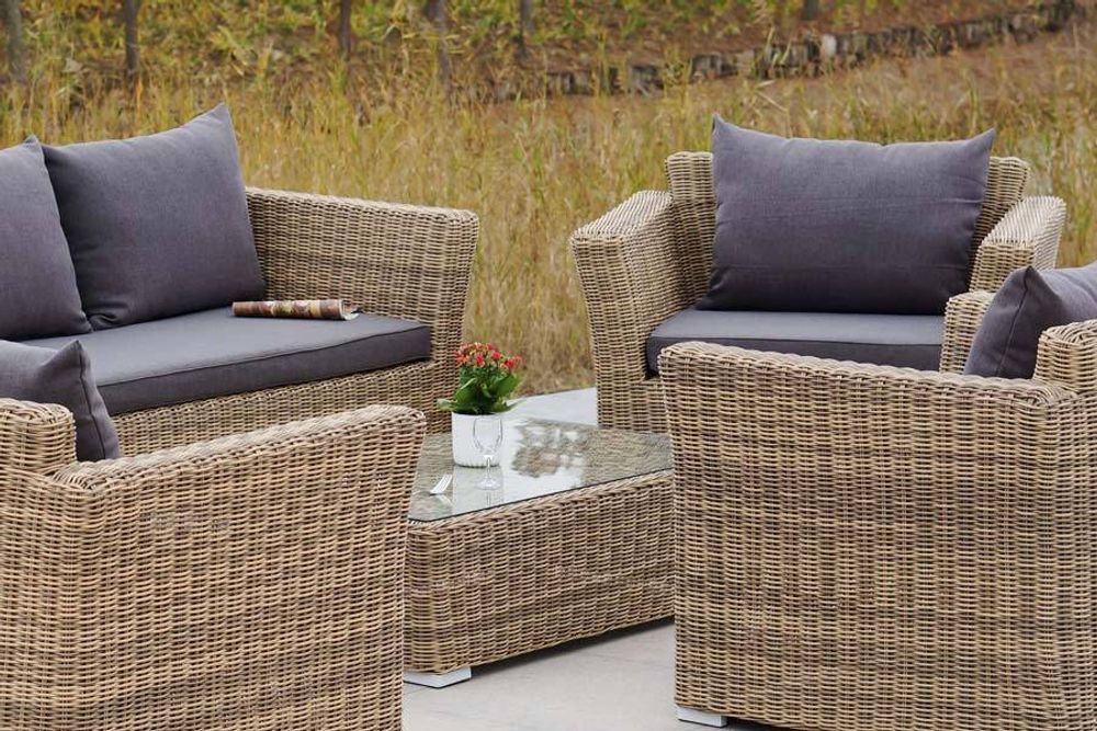 "Капучино Дабл" лаунж-зона из искусственного ротанга, цвет соломенный