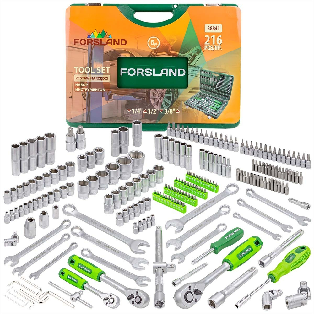 Набор инструментов 216пр. 1/4''3/8''1/2''(6гр.)(4-32мм) Forsland Forsland-38841