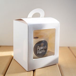 Коробка для свечи белая с окном и ручкой 9,2х9,2х11 см (№68)