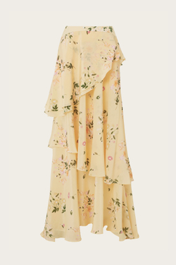 ЮБКА ИЗ ЖЕЛТОГО ШЕЛКА С АВТОРСКИМ ПРИНТОМ