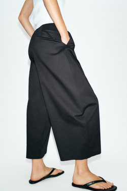 ZARA БРЮКИ BARREL С ПРЯЖКОЙ, ЧЕРНЫЙ