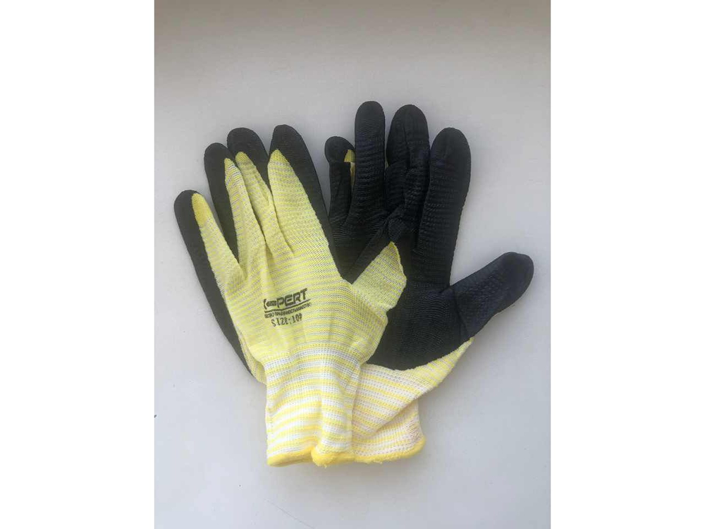 Перчатки нейлоновые Желтые с черным латексным покрытием (уп-12шт)