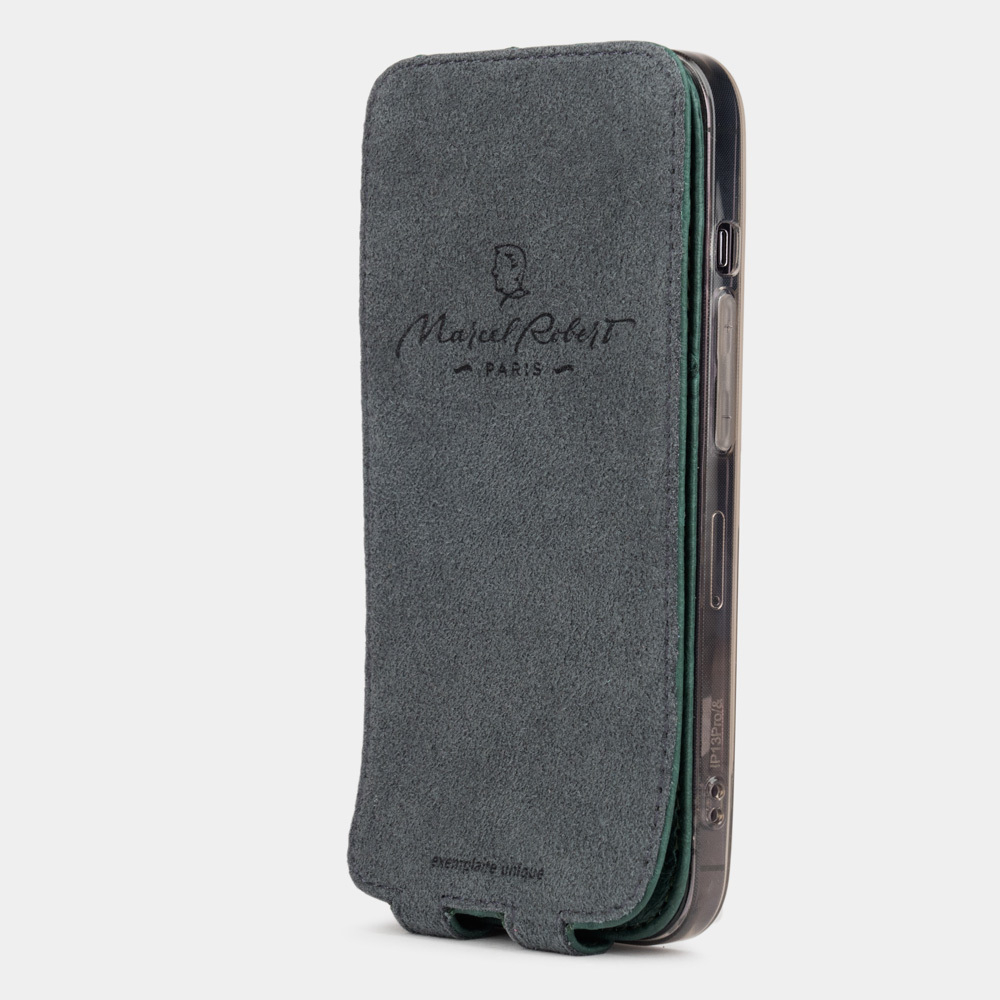 Чехол для iPhone 13 Pro из кожи страуса, зеленого цвета