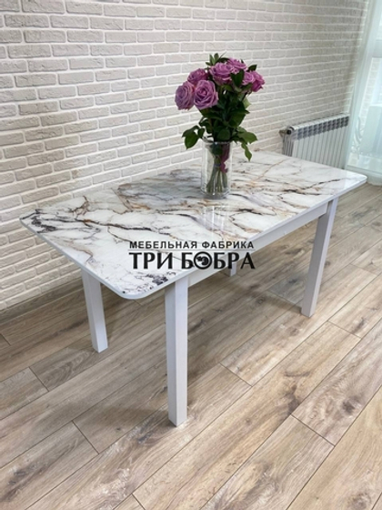 Стол стеклянный раздвижной "Белый мрамор"