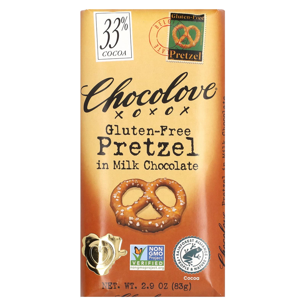 Chocolove, крендель без глютена, в молочном шоколаде, 33% какао, 83 г (2,9 унции)