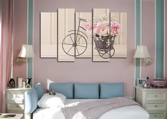 Модульная картина "Велосипед с цветочной корзинкой"