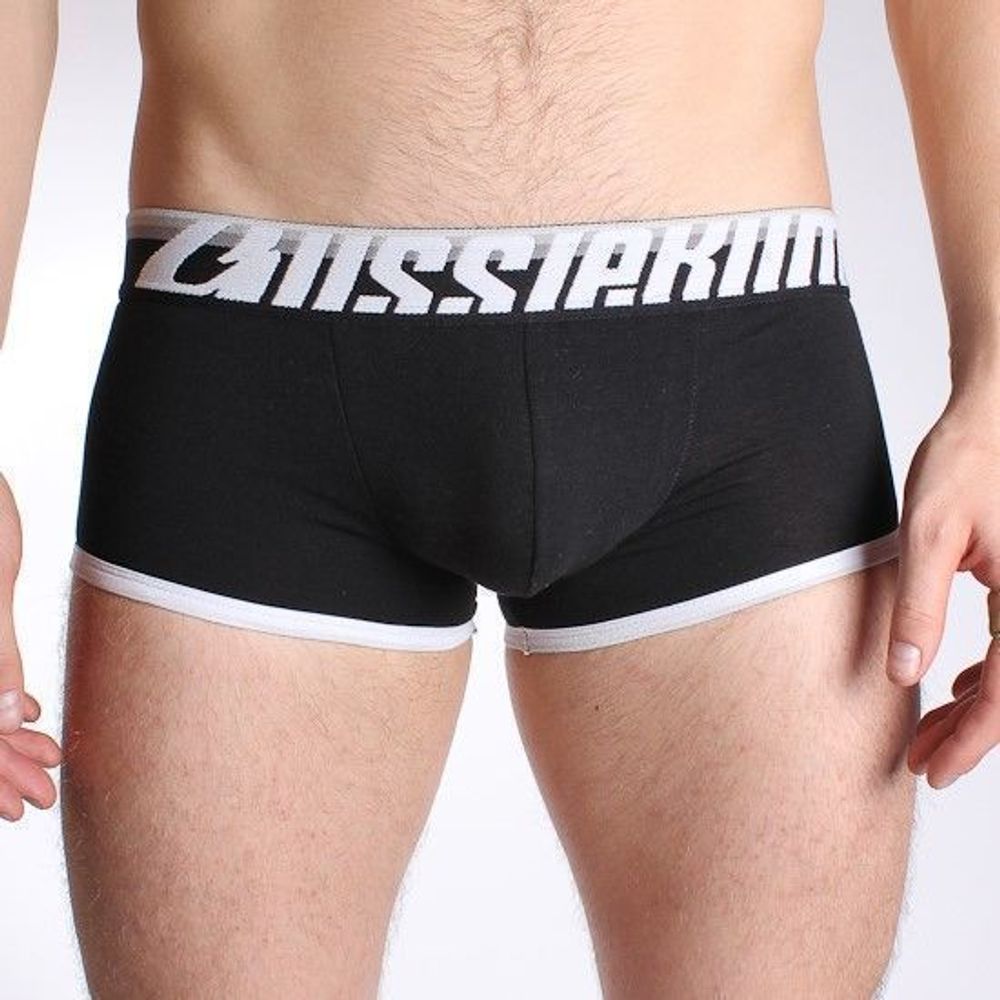 Мужские трусы брифы черные с серой резинкой Aussiebum Fire Boxer AB00190