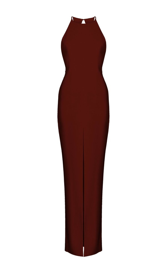 Платье макси из крепа с горловиной халтер