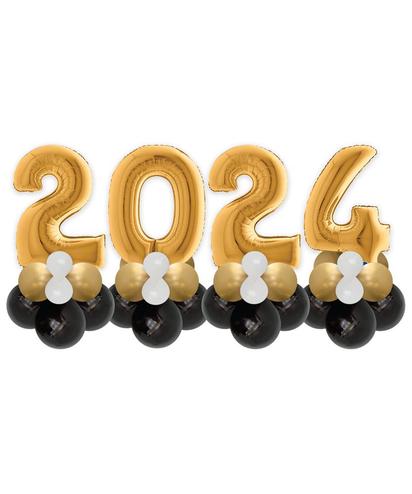 Стойки из шаров с цифрами 2024 на Новый год золотого цвета