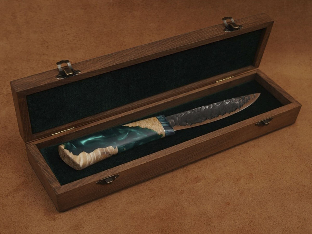 Якутский нож "Амга", сталь Х12МФ, рукоять стабилизированная карельская береза/акрил