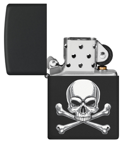Зажигалка Zippo Scull Design с покрытием Black Matte, латунь/сталь, черная, 38x13x57 мм