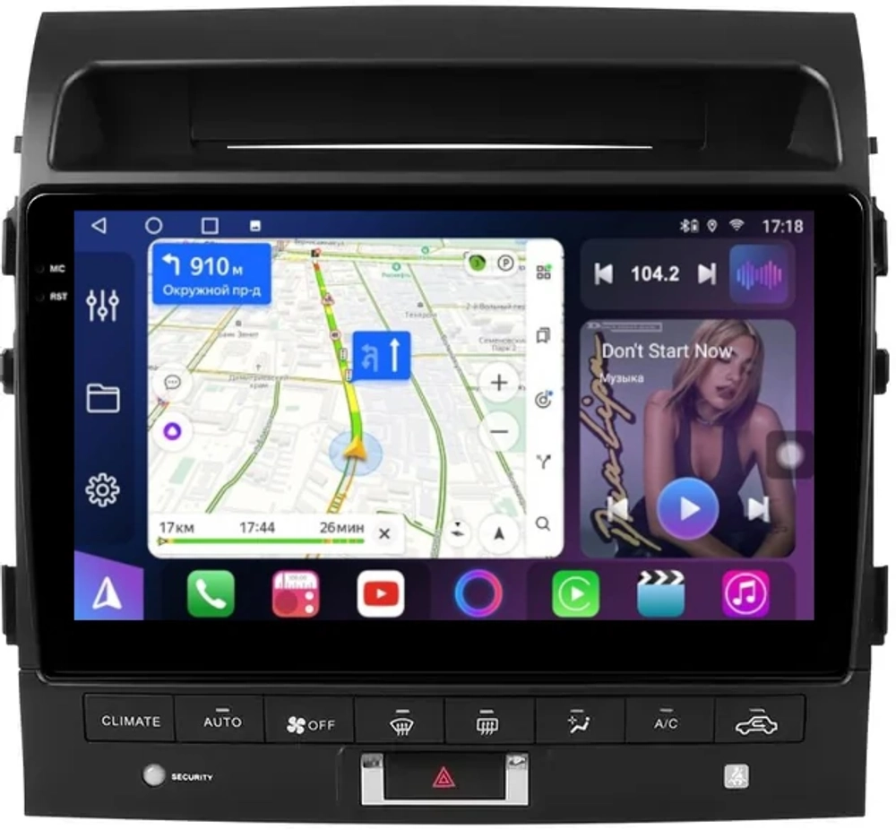 Магнитола для Toyota Land Cruiser 200 2007-2015 (климат на ШГУ) - FarCar 9006-10 монитор 10.36" QLED на Android 14, TS18, CarPlay, 4G SIM-слот