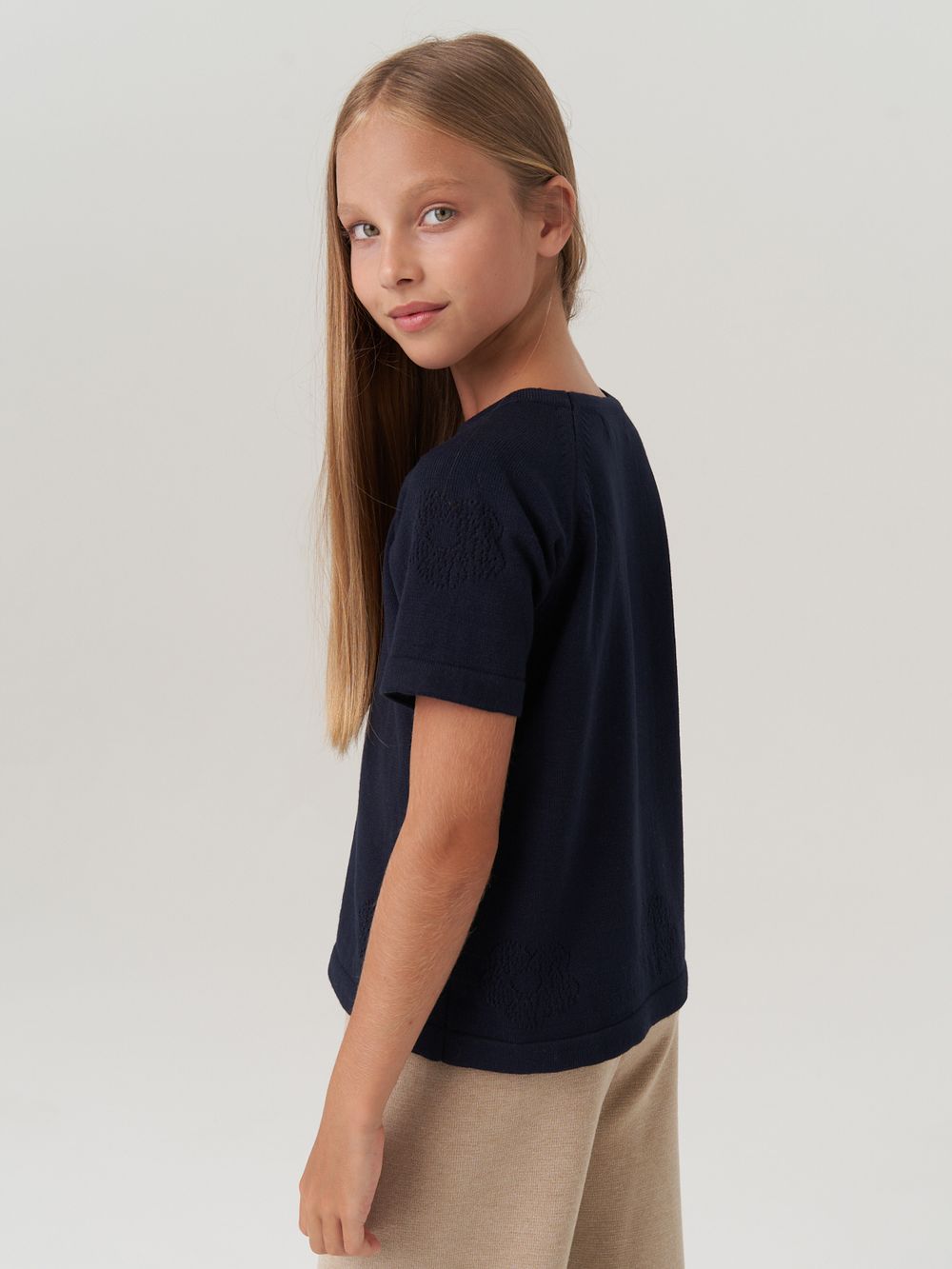 Джемпер для девочки с коротким рукавом AT1083 синий