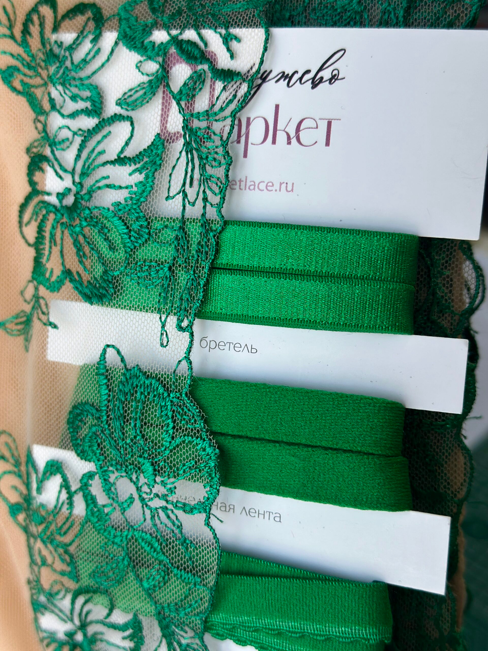 Вышивка на сетке телесная с зеленым неэластичная ширина 23 см
