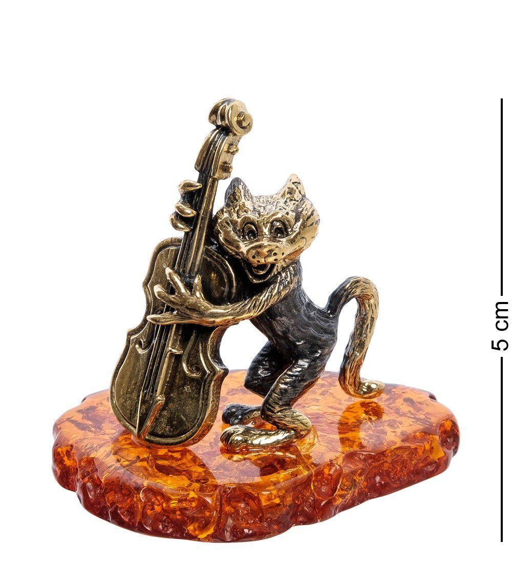 Народные промыслы AM-2262 Фигурка «Кот с контрабасом» (латунь, янтарь)