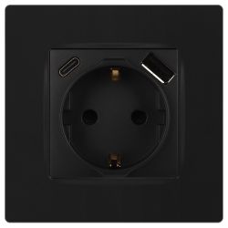 Розетка ЭРА Серия 12 12-4108-05 2P+E 16A-250В со шторками с USB type-A+C 5В-3А антрацит