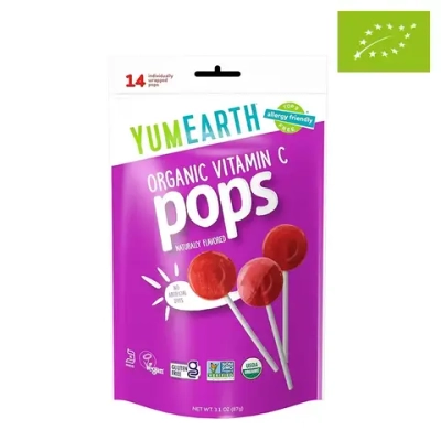 Леденцы органические на палочке YumEarth "клубника, вишня, малина" 14 шт., 87 г