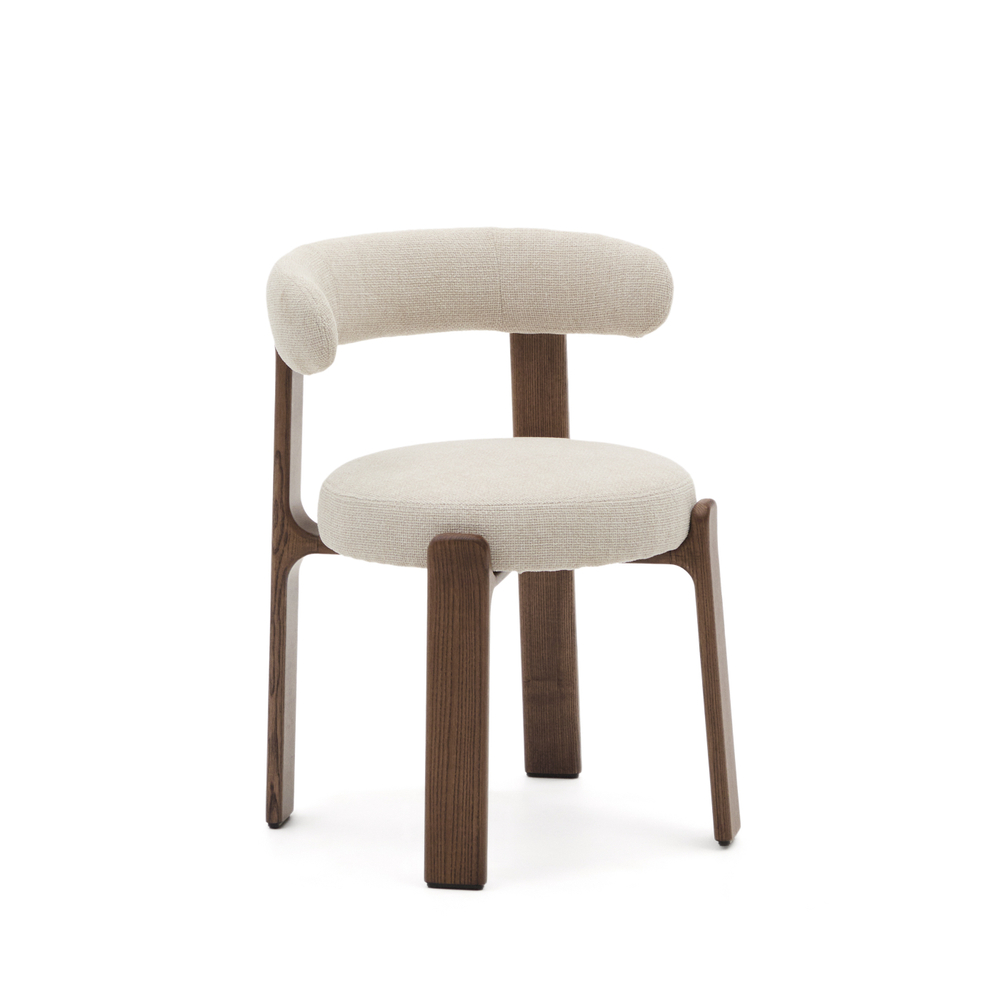 Granite Стул на 4 ножках из бежевого шенилла и массива ясеня в отделке орех