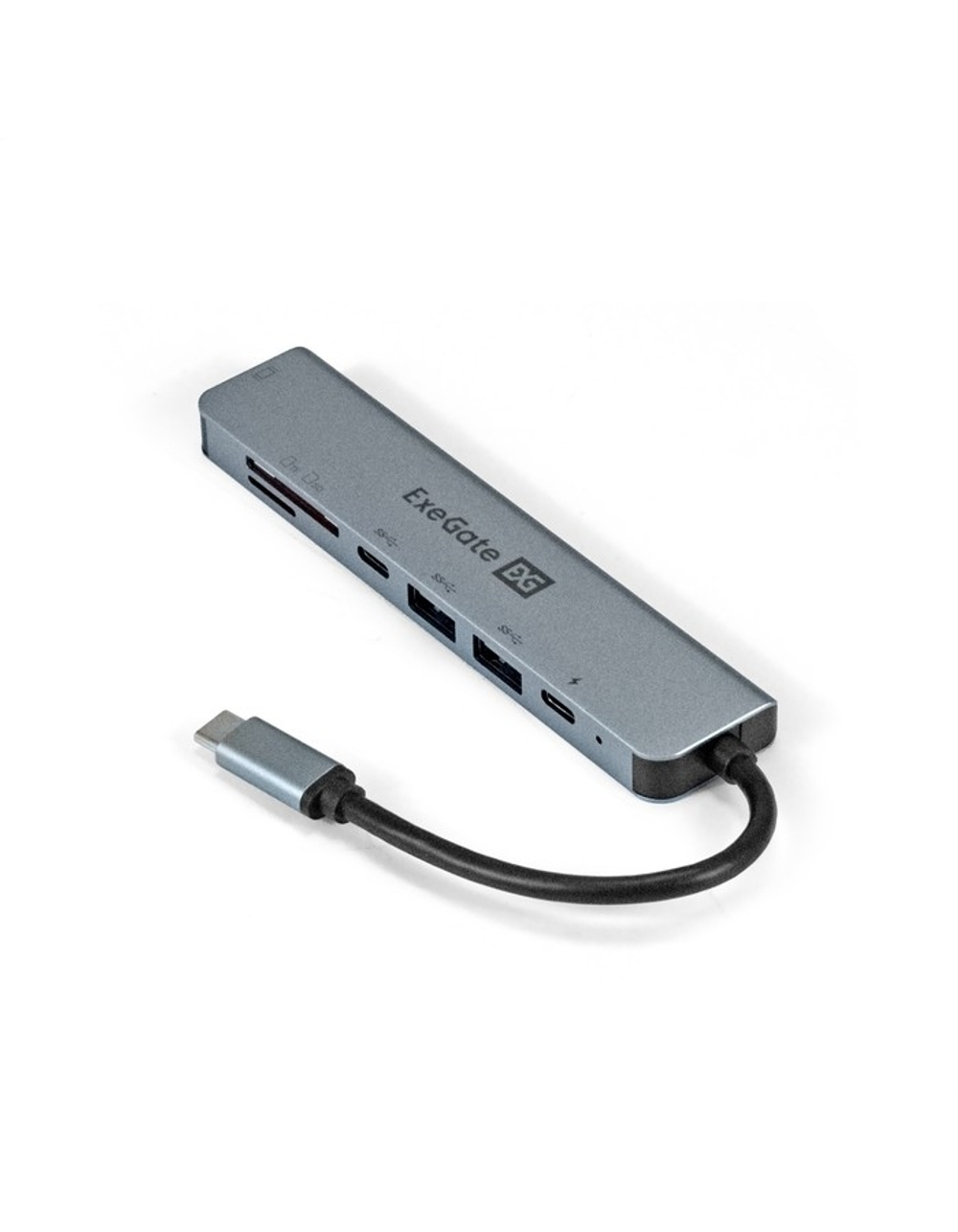 Exegate EX293983RUS Док-станция ExeGate DUB-21C/PD/CR/H (кабель-адаптер USB Type-C --&gt; 2xUSB3.0 + Card Reader + PD 100W + HDMI 4K@60Hz, Plug&Play, серый)